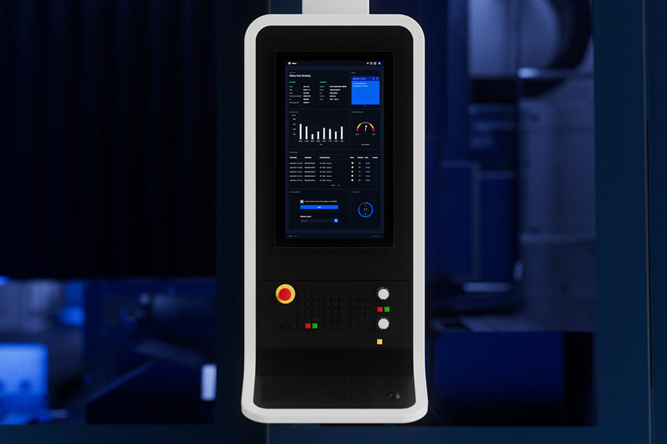 Nahaufnahme des Bedienpanels einer DVS Maschine mit digitaler Anzeige.