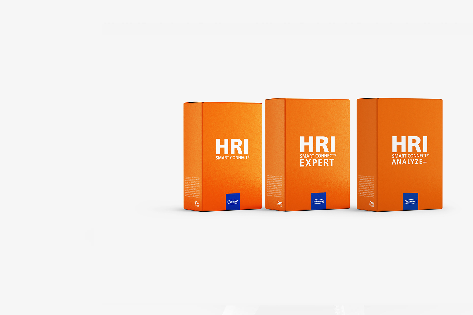Drei orangefarbene PRÄWEMA HRI Boxen in Produktansicht.